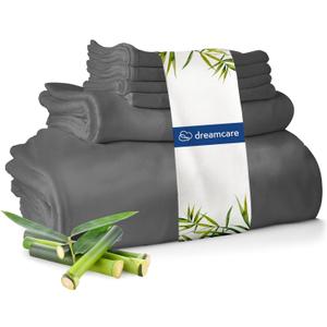 DREAMCARE 100% Viscose from Bamboo Sheets King Size - 4 Pc Luxury Cooling Sheets for Hot Sleepers, King Size Bed Sheets Set, Viscose from Bamboo Sheets Set (Gray)