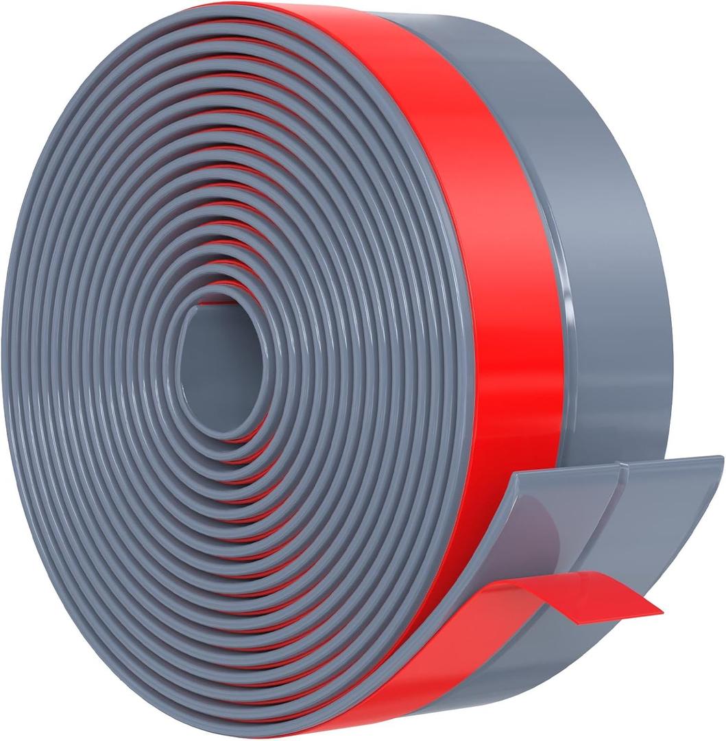 Wide Silicone Weather Stripping Door Seal with Strong Adhesive 3" x 17 ft, Draft Stopper for Garage, Shower & Sliding Doors - Gap & Under Door Protection, Gray