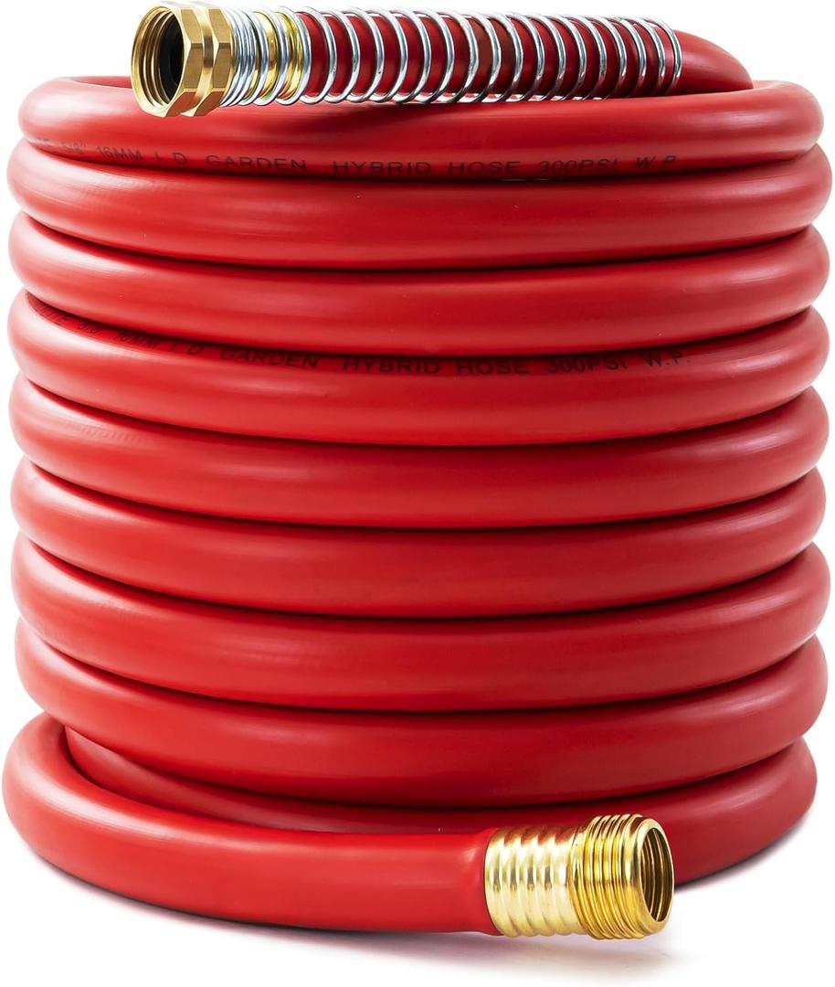 5/8" Garden Hose 50ft, -40 To 190 Hot/Cold, Heavy Duty,Flexible, 300psi Working, 1000psi Burst, 3/4" Brass Fittings with Hose Protector Coil Spring for Outdoor,Yard, Farm