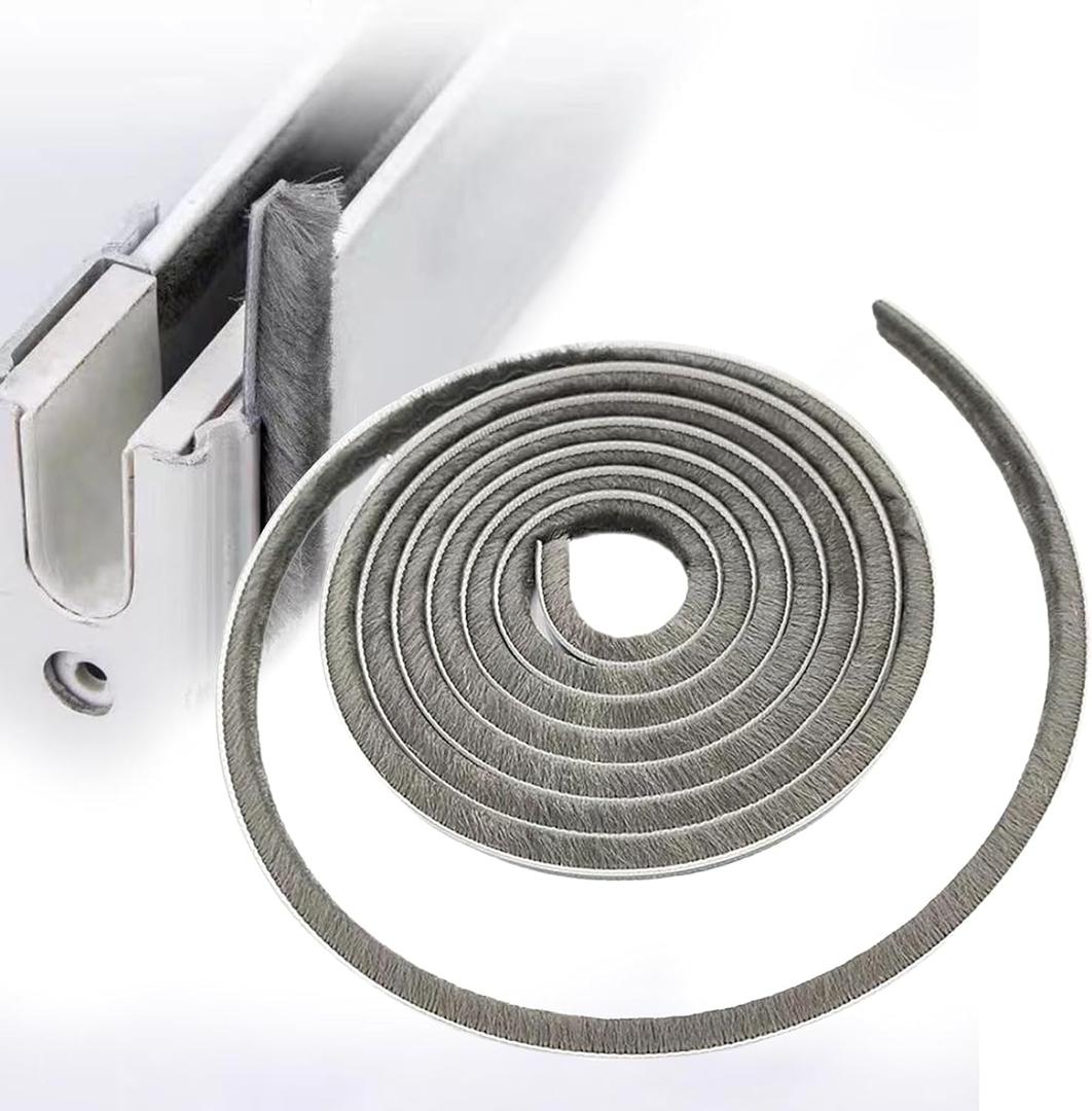 16 Ft (5m) 196 Inch Sliding sash Windows Doors Tape Pile Draught excluder Brush Seal Strip weatherstrip 6mm x 6mm (1/4 1/4 Inch, Gray)