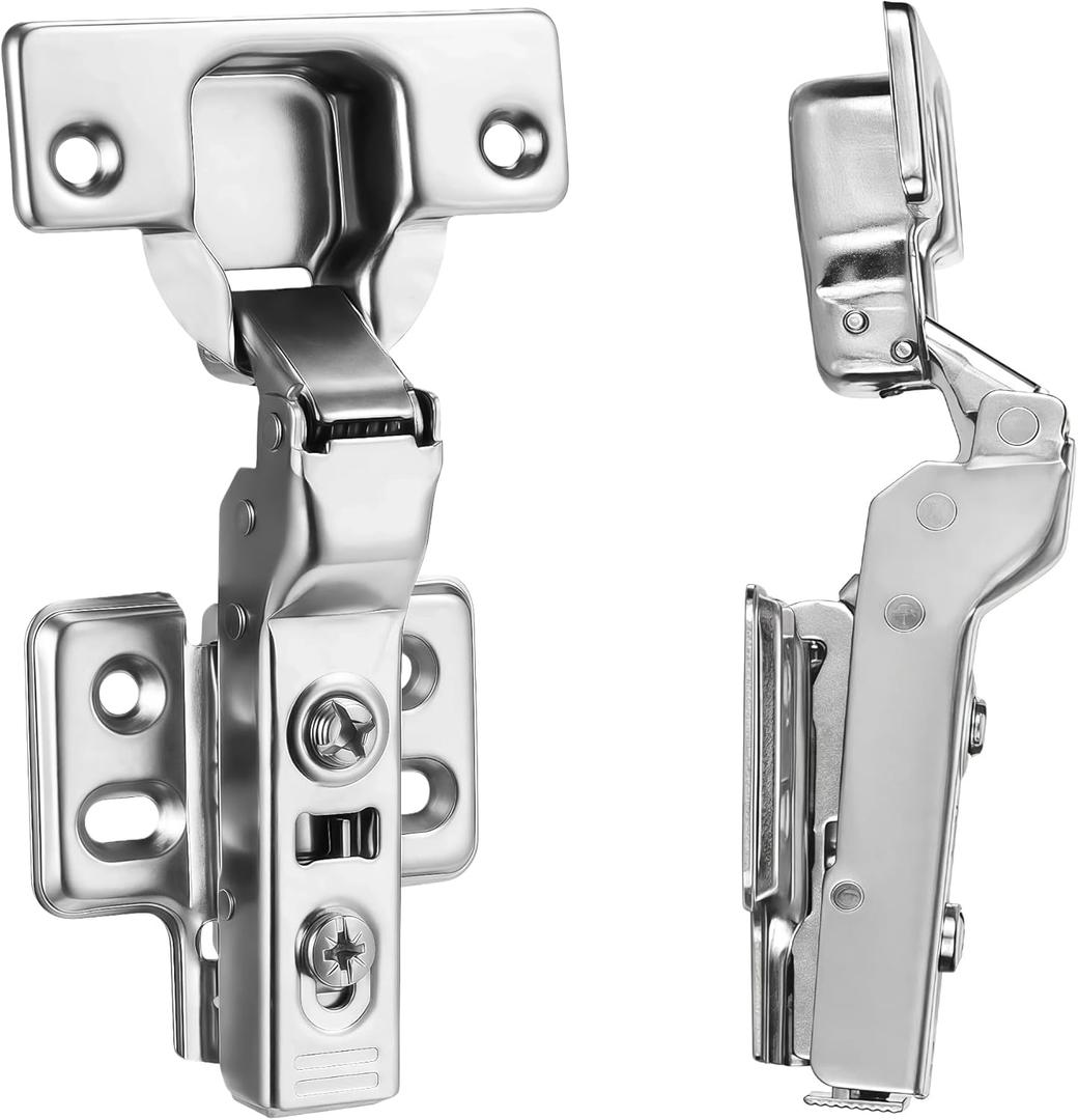 2pcs Professional Grade Half Overlay Soft Close Cabinet Hinges Frameless Concealed Cabinet Door Hinges European Soft Closing Four-Hole Mounting Plate Hinges Nickel Plated Finish (1 Pair)