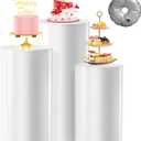 [Upgrade Thickened] Cylinder Pedestal Stands for Party 3PCS, Large White Cake Pedestal Stand with Weighted Water Bag, Round Cylinder Tables for Wedding , Birthday, Party Art Decor, Floral Arrangements (White)