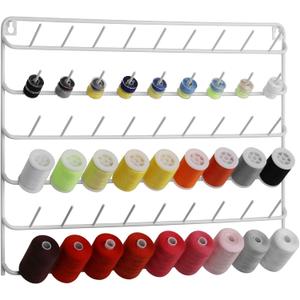 YBING Thread Holder Wall 54-spool Sewing Thread Rack Wall Mount Embroidery Thread Holder Organizer Spool Holder Wall Hanging Tools for Quilting White Metal