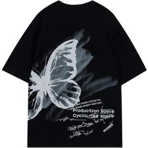 Vamtac Butterfly Graphic Tees Men Y2K Oversized Vintage T Shirts Loose Streetwear Short Sleeves Summer Tops (Small, Black)