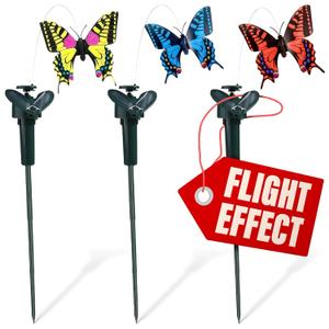 3 Pcs Fluttering Solar Butterfly Garden Stakes  Moving Butterfly Decorations with Solar Butterflies, Weathervane Waterproof Outside Decor Stakes, Three Bright Colors | Battery NOT Included