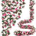 Miracliy 5Pcs 41FT Pink Flower Garland Artificial Rose Arch Vines Fake Spring Floral Garland for Flower Wall Backdrop Wedding Mothers Day Garden Tea Party Decoration