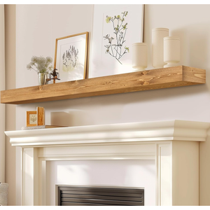 Fireplace Mantel Handmade, 3'' Thick Wall Decor Long Floating Shelf, 72inch Rustic Wood Shelf with Invisible Brackets, Wood Color