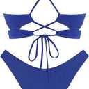ZAFUL Women's Cutout Bikini Sets Scoop Neck Back Criss Cross Tie Ribbed High Cut Bikini Swimsuit Two Piece Bathing Suits (1-royal Blue)