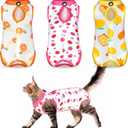 Nuanchu 3 Pieces Cat Recovery Suit Kitten Recovery Suit E-Collar Alternative for Cats and Dogs Abdominal Skin Anti Licking Pajama Clothes Sets(Fruit Pattern,Small)
