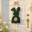 Easter Moss Bunny Wreath for Front Door Decorations 12.6'' Moss Bunny Sign, Spring Garden Hanging Rabbit Wreath Porch Door Decor for Front Home Farmhouse Porch Wall Easter Festival
