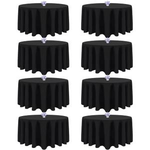 8 Pack Black Round Tablecloths 120 Inch Round Table Cloth, Wrinkle Resistant Washable Polyester Fabric Table Cloth Round Table Cover for Dining Banquet Wedding Party