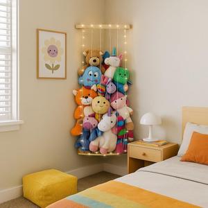 PUTSKA Nursery Furniture Hanging Organizer  Wall Mounted Stuffed Animal Storage for Baby Room, Corner Plush Collection Display & Nursery Organization System, Space-Saving Vertical Storage - Plain