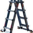 LANBITOU Ladder, A Frame 4 Step Ladder Extension, 14 FT Anti-Slip Multi Position Ladder, Storage Folding Ladder, 300 lbs Security Load Telescoping Aluminum Ladders for Stairs Home Indoor Outdoor Roof