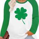 CARCOS Plus Size Tops for Women Long Sleeve Fall Tunic Color Block Camo/Plaid/Leopard/Fall Blouse Crewneck Tshirt 2XL (A13o-green)