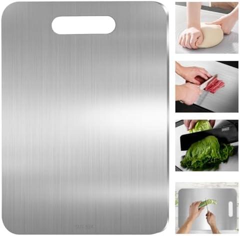 304 Stainless Steel Cutting Board, Double-sided Stainless Steel Cutting Board for Kitchen Dishwasher Safe Ideal Food Grade Chopping Board for Cutting Meats Fruit & Vegetable(13.3 * 9.1 In)