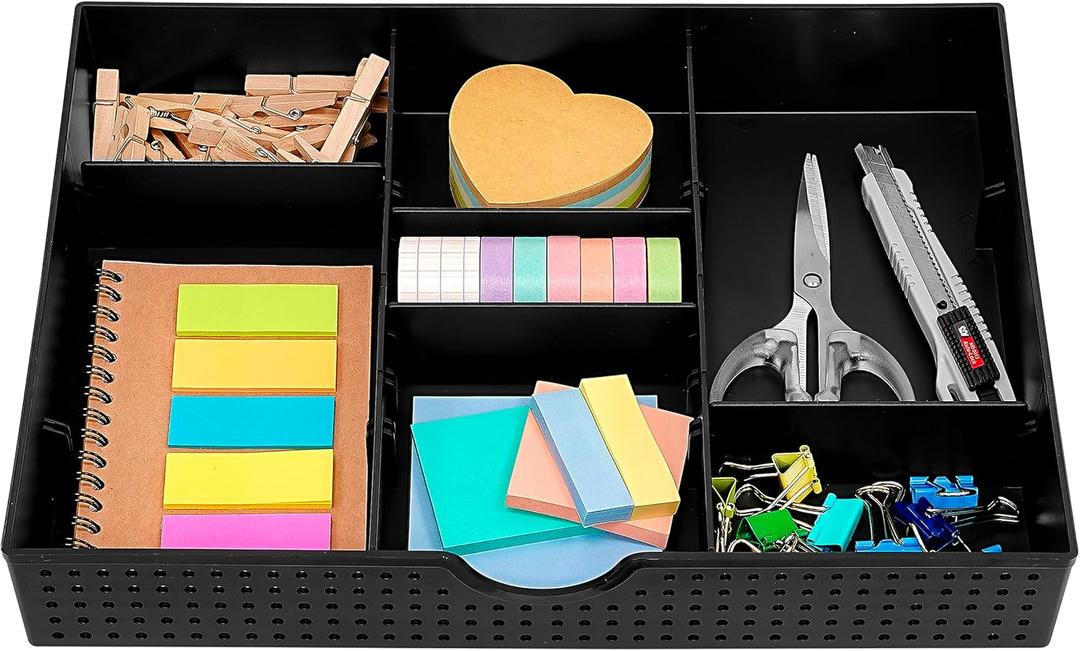 CAXXA 3 Slot Drawer Organizer with 4 Adjustable Dividers - Junk Drawer Storage for Office Desk Supplies and Accessories, Black (1 Pack) CAXXA 3 Slot Drawer Organizer with 4 Adjustable Dividers - Junk Drawer Storage for Office Desk Supplies and Accessories, Black (1 Pack)