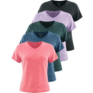 Workout Tops for Women 5 Pack UPF 50+ Quick Dry Short Sleeve V Neck Womens Athletic Tees Yoga T Shirts large