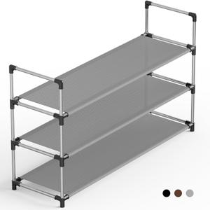 Shoe Rack with Non-Woven Fabric,Stackable Grey 3-Tier Shoe Organizer Can Store 9-12 Pairs of Shoes, Shoe Storage Rack for Closet, Easy to Install