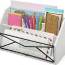 Prosumer's Choice Bamboo Desk Organizer  White Powder-Coated Natural Bamboo Mail Organizer for Countertop - Wooden Desktop Organizer for Mail, Files, Letters, and Tabletop Storage