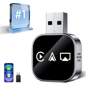 Wireless Carplay Mirror Link Adapter for Apple 3 in 1 Bluetooth Mirroring iOS Phone to Car Screen Adapter 2026 Wired to Wireless Portable USB Car Play Screen Connector for iPhone to Watch Movies