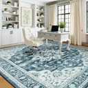 8x10 Area Rugs for Living Room, Blue White Boho Large Washable Rug