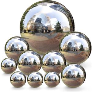 yarlung Set of 10 Stainless Steel Gazing Balls, 50-150 mm Garden Mirror Globe Floating Pond Sphere, Silver Polished Hollow Ball Reflective Ornament for Home Yard Outdoor Lawn Decoration