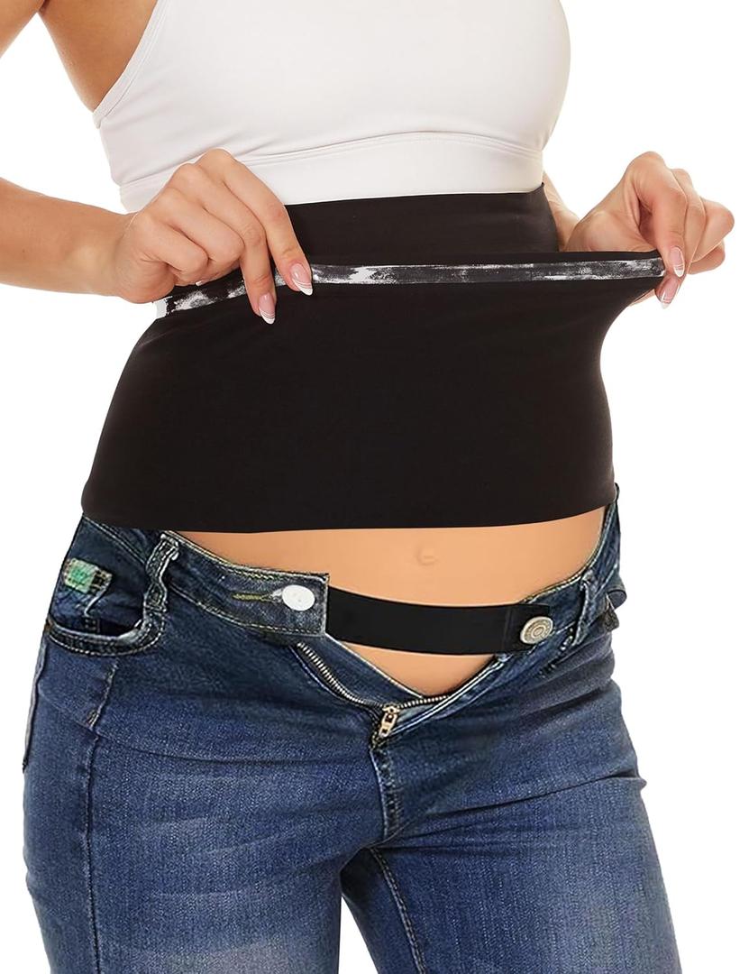 Rheane Belly Bands For Pregnant Women Jeans, Maternity Jeans Belly Band, Maternity Pants Bands With Extender (Black 2)