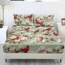 Suobstales Cardinal Flower Print Sheet Set Bed Sheets Soft Microfiber Deep Pocket Wrinkle Free Bedding Sheets with Pillowcases, Machine Washable, Twin Size