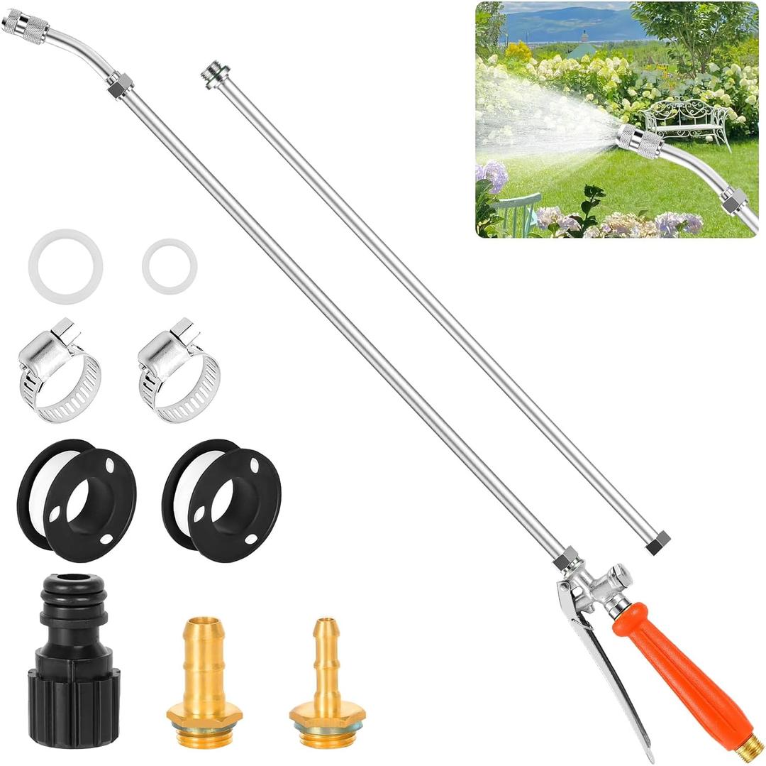 29"-44" All Metal Replacement Sprayer Wand, Suitable for 1/2" Hose Quick Connector, 1/4" & 3/8" & 1/2" Brass Barb Spray Wand, Built-in Shut Valve Stainless Steel Spray Wand