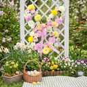 Suncalla Easter Bunny Wreaths for Front Door Artificial Spring Floral Easter Rabbit Wreath with Pink Bow Decoration for Home Indoor Outdoor Window Wall Holiday Party Decor