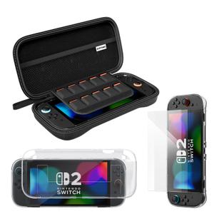 ECHTPower Accessories Bundle for Nintendo Switch 2, Switch 2 Carrying Case, Silicone Protective Cover, 2 Piece HD Screen Protector, Durable , Lightweight and Large Capacity, Accessories for Switch 2 (Dark)