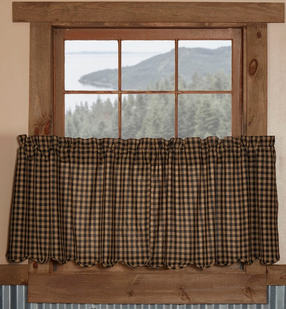 Cafe Curtains Farmhouse Tiers Kitchen Curtain 24 Inches Long, Flax Rustic Gingham Check Small Window Short Drapes for Kitchens Bathroom, 40" x 22", Set of 2