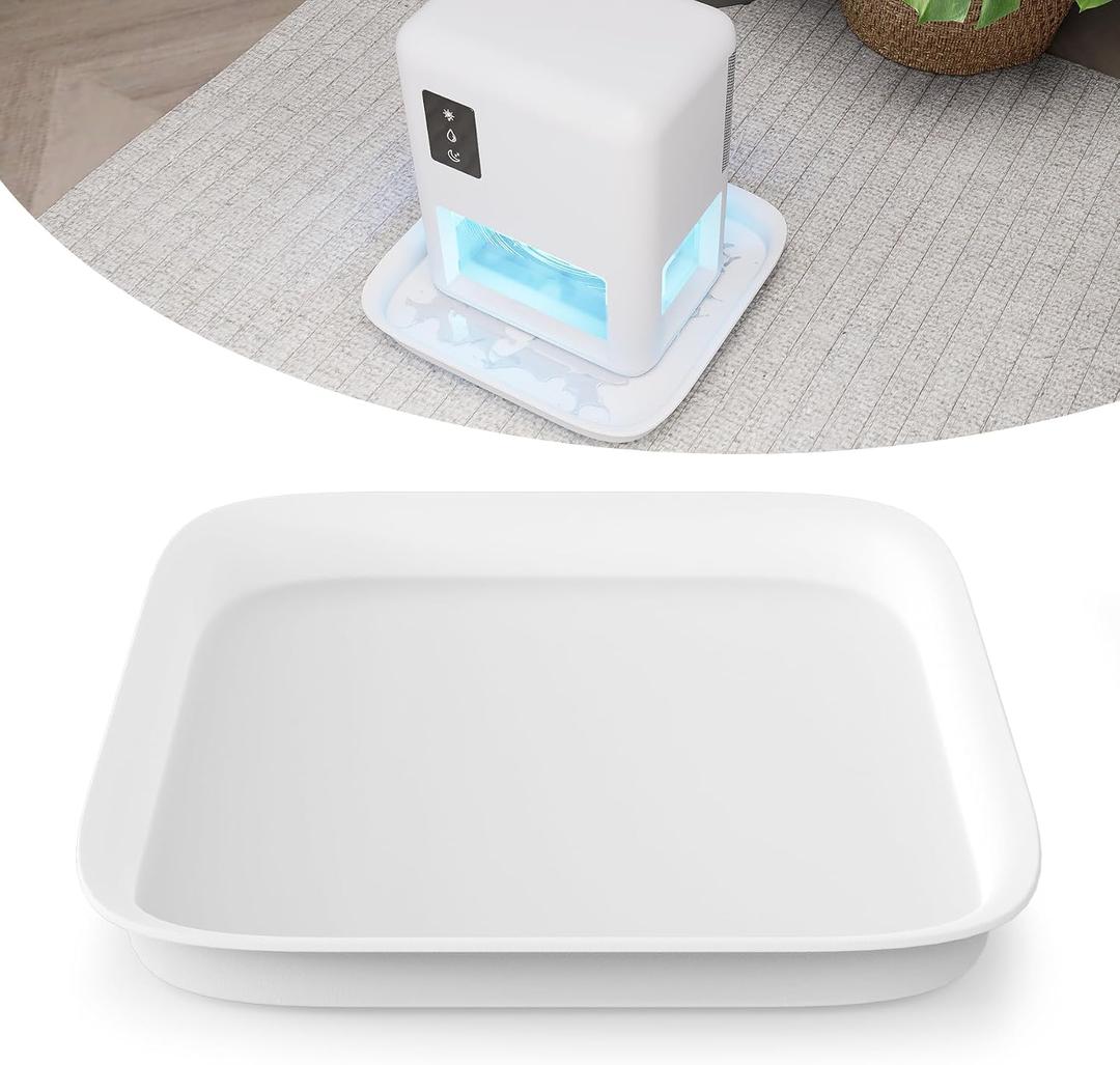 Forestchill Drip Tray for Dehumidifier, 9.5" x 9.5" x 2" Hard Plastic Drip Pan with Raised Edge, Leak-Proof Floor Protection for Semiconductor Dehumidifiers, White