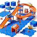 Toddler Puzzle Race Cars Track Toys for Kids Age 3-5 2-4 Years, 59PCS Puzzles Car Track Set Includes 2 Cars and Road Signs, Educational Birthday Gifts for Kids, Boys and Girls