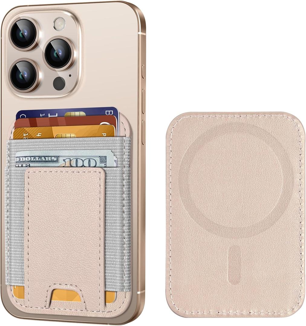 Upgraded for Magsafe Wallet, Strongest Magnetic Wallet for iPhone 17/16/15/14/13/12 Series, Magnetic Card Holder with 2 Card Slots, RFID Blocking, Vegan Leather, Fit 7 Cards, Desert Titanium Gold