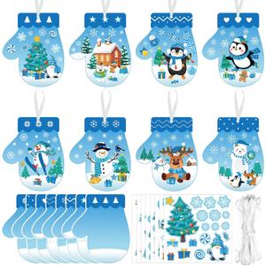 Chiisong 48 Pcs Christmas Craft Kits for Kids DIY Christmas Ornament Kit Make Your Own Xmas Arts and Crafts Xmas Decor with Stickers for Holiday Class Home Party Favors Supplies (Glove Scene)