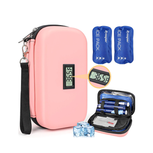 Insulin Cooler Travel Case - TSA Approved Medication Diabetic Cooler for Travel with Fahrenheit Temperature Display, Includes 2 Large Reusable Ice Packs, Essentials for Diabetics, Pink
