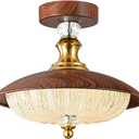 Vintage Crystal Semi-Flush Mount Ceiling Light, 12-Inch Glass Faux Wood Gold Light Fixture, Mid Century Suitable for Dining Room Kitchen Foyer Entryway Hallway Bedroom 5-Light