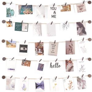 Mkono Hanging Photo Display Pictures Wall Decor 5 Rope Strings with 30 Clips Multi Pictures Cards Holder Teen Girl Room Wall Art for Bedroom, Nursery, Dorm Room, Birthday Christmas Gift, Brown