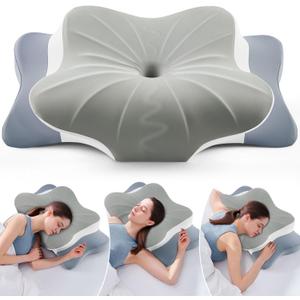 Cervical Pillow for Neck Pain Relief, Cooling Ergonomic Memory Foam Pillow with Ice Silk Pillowcase, Dual-Height Orthopedic Contour Support Pillow for Side,Back,Stomach Sleepers, CertiPUR-US Certified (Queen Size 24.8"Lx14.96"Wx5.51"H, Grey)