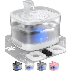 Veken Cat Water Fountain with Detachable Tank, Easy to Clean & Assemble, 85oz/2.5L Automatic Pet Drinking Dispenser with Quiet Operation & LED Light for Cats, Dogs and Small Pets, White