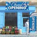 Fanfanwin 7 ft Blue-white Grand Opening Feather Flag for Business Grand Opening Banner Decoration with Pole Kit Tall Advertising Pennant Banner Bunting String Triangle Flags Set for Outside Store Sign