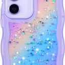 ZTOFERA for Samsung Galaxy S23 Plus 5G Case 6.6",Cute Curly Wave Case with Glitter Rainbow Star,Clear Shiny Bling Soft TPU Shockproof Phone Protective Cover for Galaxy S23 Plus-Rainbow Purple