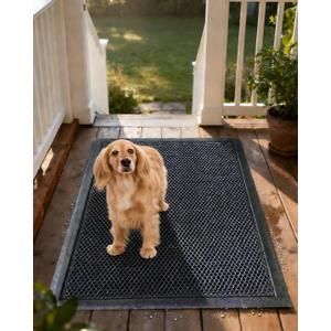 Front Door Mat Outside Entrance, 24" x 36" Heavy Duty Rubber Door Mat Non Slip & Waterproof, Outdoor Mat for Patio Garage Entryway, Dirt Trapper Rubber Floor Mats for Outside High Traffic Areas, Black