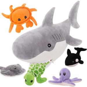 Muiteiur 23" Shark Stuffed Animal Set, Soft 5in1 Ocean Creature Plush, Large Whale Shark Plush Toy Gift for Kids, Girls, Boys, Birthday