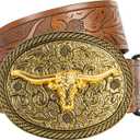 UTOWO Women Vintage Western Belt with oval-Longhorn-Buckle Cowgirl Bull-PU-Leather Waist Cowboy Belt for Jeans 1.5in Wide