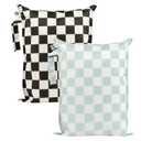 Tiny Twinkle Mess Proof Wet Bags | 2-Pack Reusable Waterproof Wet Bags for Swimsuits | Baby Clothes | Travel & Diaper Bag (Black, Green Checkers)