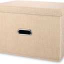 Large Linen Fabric Foldable Storage Bins with Removable Lid and Handles, Washable Storage Box Organizer Containers Baskets Cube with Cover for Bedroom,Closet,Office (Khaki, Extra Large)
