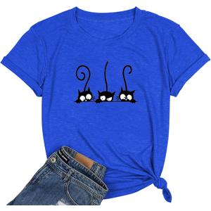 NIUBIA Women's T Shirts Summer Tops Simple Heart Graphic Shirts Sayings Short Sleeve Vacation Casual Blouse Thankful Tee (Blue, M)