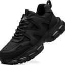 Hogent Steel Toe Shoes for Women Men Wide Non Slip Composite Work Sneakers Indestructible Comfortable Safety Tennis Shoes Lightweight Breathable Construction Sneakers Puncture Proof Ergonomic Design (Black, M)